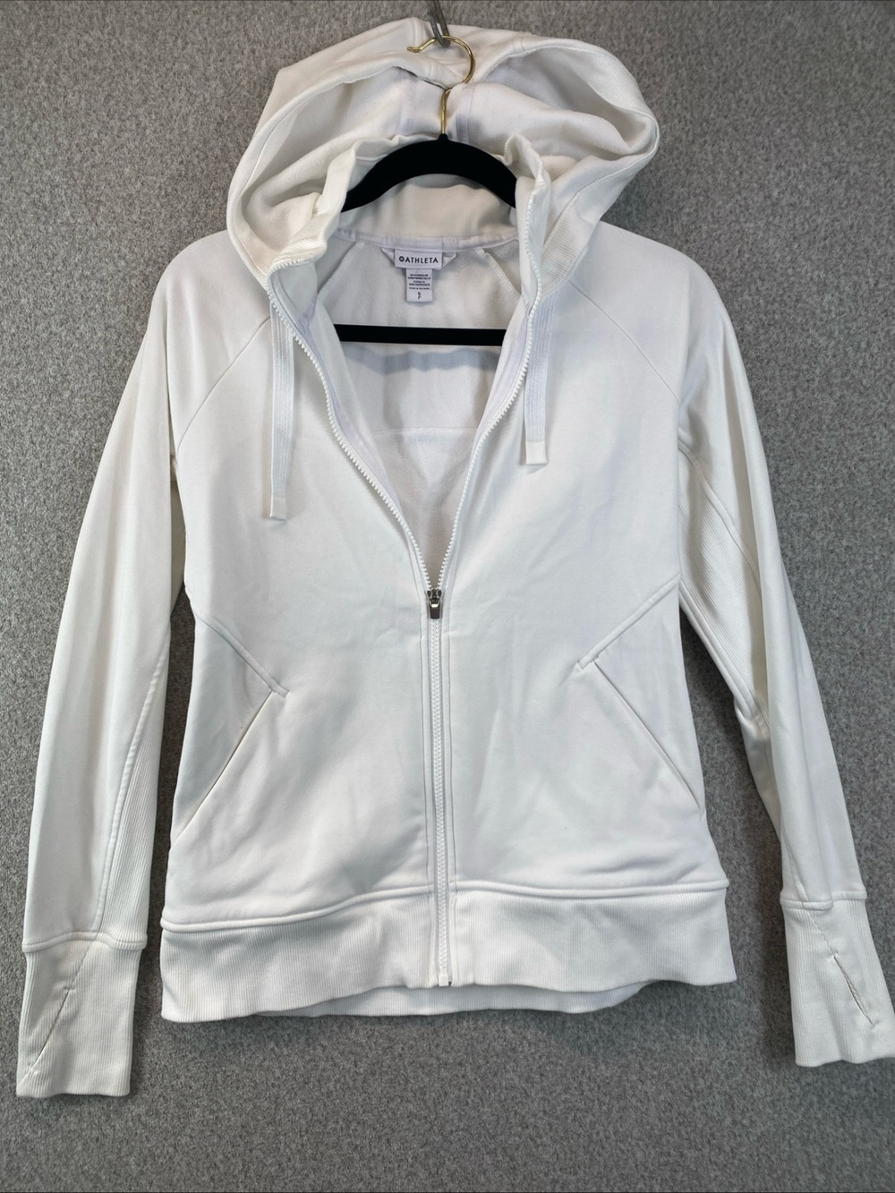 Athleta Womens White Solid Ribbed Full Zip Active Jacket Size S Fleece Lined
